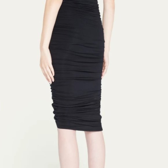 Jonathan Simkhai Anya Matte Jersey Ruched Midi Skirt with Asymmetric Seam - Picture 3 of 4